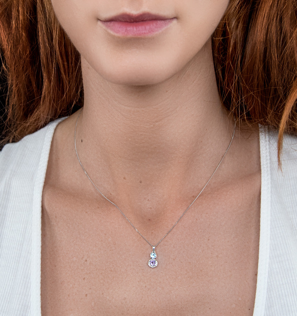 Amethyst Blue Topaz and Diamond Pendant Necklace in 9K White Gold